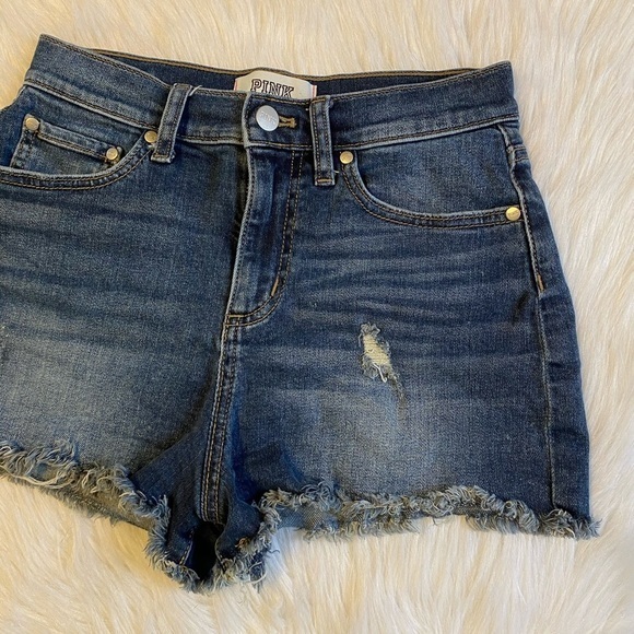 PINK Victoria’s‎ Secret Shorts Womens Size 4 Blue Denim Ripped Jeans - Picture 3 of 8
